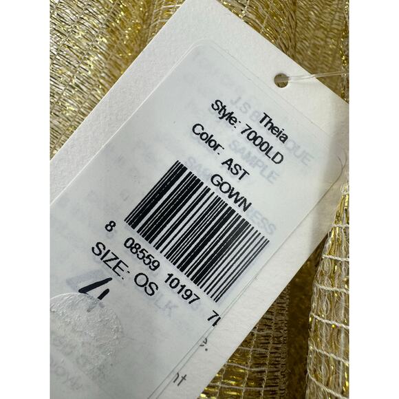 Theia One Shoulder Sleeveless Sash Embellished Sequin Gown Gold Size 4 NWT - Picture 10 of 12